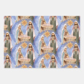 Feuille De Papier Cadeau Nativité Stable Scène Motif Vacances (Devant 2)