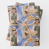 Feuille De Papier Cadeau Nativité Stable Scène Motif Vacances (En situation)