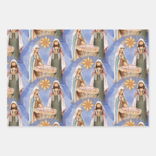 Feuille De Papier Cadeau Nativité Stable Scène Motif Vacances