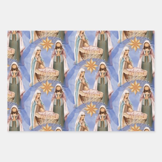 Feuille De Papier Cadeau Nativité Stable Scène Motif Vacances (Devant)