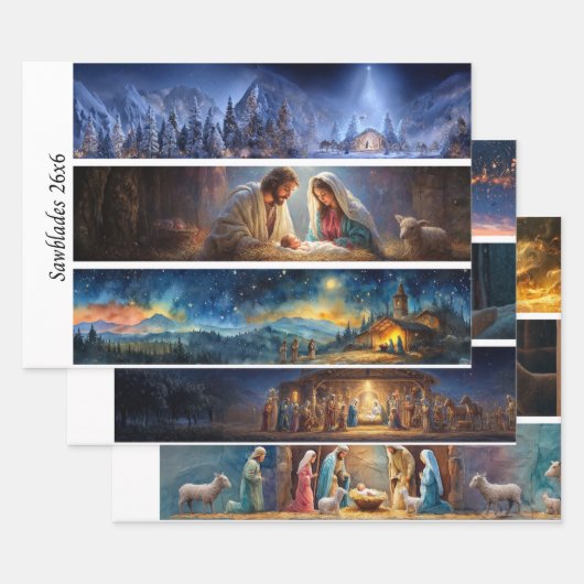 Feuille De Papier Cadeau Nativity Scene Wrapping Paper Decoupage Handsaw (Lot)