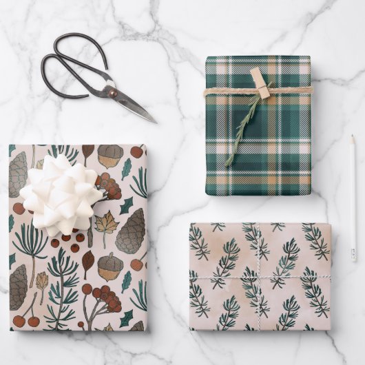 Feuille De Papier Cadeau Nature et Vacances Plaid Vert (Recto)