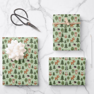 Feuille De Papier Cadeau Naturel Woodland Amis Bébé Animaux Arbres
