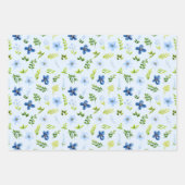 Feuille De Papier Cadeau Navy and Baby Blue Flowers with Foliage Pattern (Devant 2)