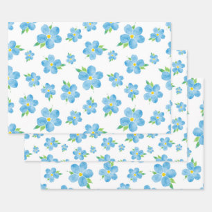 Feuille De Papier Cadeau Ne m'oubliez pas Motif de fleurs d'aquarelle