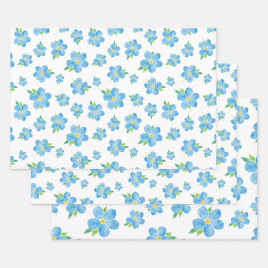 Feuille De Papier Cadeau Ne m'oubliez pas Motif de fleurs d'aquarelle (Lot)