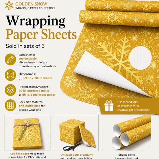 Feuille De Papier Cadeau Neige dorée