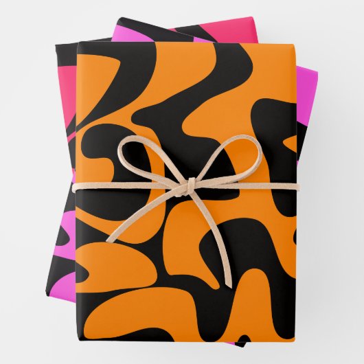 Feuille De Papier Cadeau Neon brillant moderne Hot rose Orange Black Wrapp (En situation)