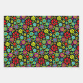 Feuille De Papier Cadeau Neon Colors On Black Retro Floral Seamless Pattern (Devant 2)