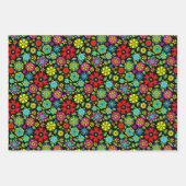Feuille De Papier Cadeau Neon Colors On Black Retro Floral Seamless Pattern (Devant)