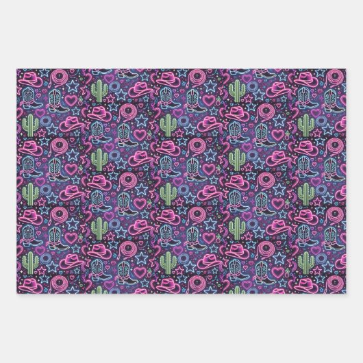 Feuille De Papier Cadeau Neon Cowboy & Cowgirl (Devant 3)