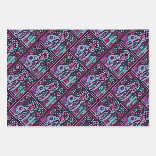 Feuille De Papier Cadeau Neon Cowboy & Cowgirl (Devant 2)