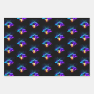 Feuille De Papier Cadeau Neon Firefly sur noir