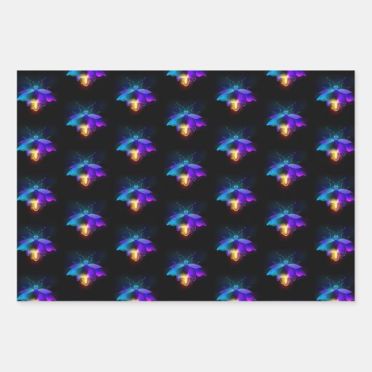 Feuille De Papier Cadeau Neon Firefly sur noir (Devant)
