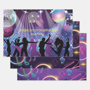 Feuille De Papier Cadeau Neon Glow Disco Dance Anniversaire
