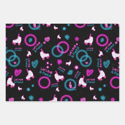 Feuille De Papier Cadeau Neon Glow Roller Skating Roll Motif (Devant 2)