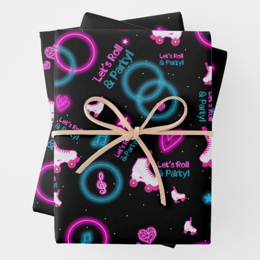 Feuille De Papier Cadeau Neon Glow Roller Skating Roll Motif (En situation)