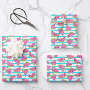 Feuille De Papier Cadeau Neon Watermelon on sur Stripes Motif