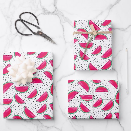 Feuille De Papier Cadeau Neon Watermelon sur le Motif des semences (Recto)