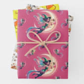 Feuille De Papier Cadeau Neon Witch, Rustic Country Citrouilles, Candy Corn (En situation)