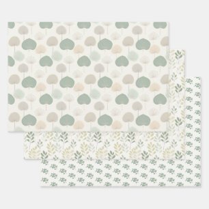 Feuille De Papier Cadeau Neutral plante vert beige gris