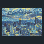 Feuille De Papier Cadeau New York City à Van Gogh Starry Nuit Abstraite<br><div class="desc">Enveloppez vos cadeaux avec style avec cette Skyline de New York inspirée de la Starry Night de Van Gogh. Conçu dans un style de peinture à l'huile avec des couleurs bleu et jaune.</div>