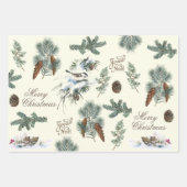 Feuille De Papier Cadeau Noël À feuillage persistant Branches Pinecone Bird (Devant 2)