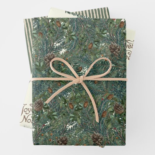 Feuille De Papier Cadeau Noël À feuillage persistant Branches Pinecone Bird (En situation)