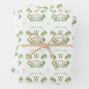Feuille De Papier Cadeau Noël à l'aquarelle Blason Monogramme de la Nativit