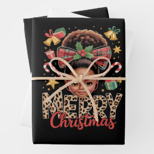 Feuille De Papier Cadeau Noël Afro-Américain Bun Messy Maman Noire 