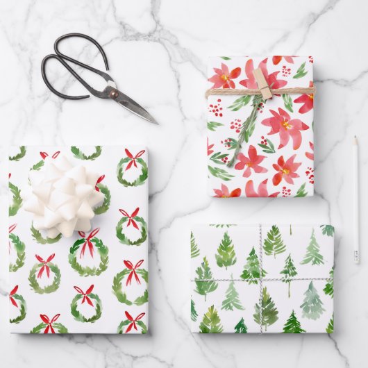 Feuille De Papier Cadeau Noël aquarelle chic (Recto)
