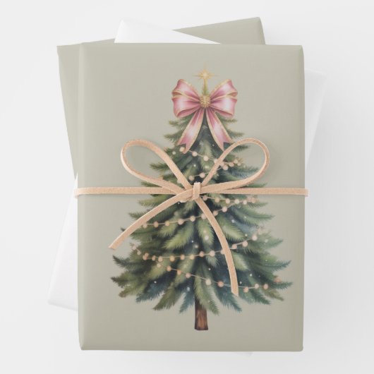 Feuille De Papier Cadeau Noël Arbre Bow Coquette Xmas (En situation)