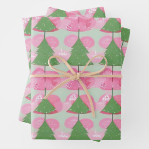 Feuille De Papier Cadeau Noël Arbre rose cadeau Wrap Anniversaire Fête