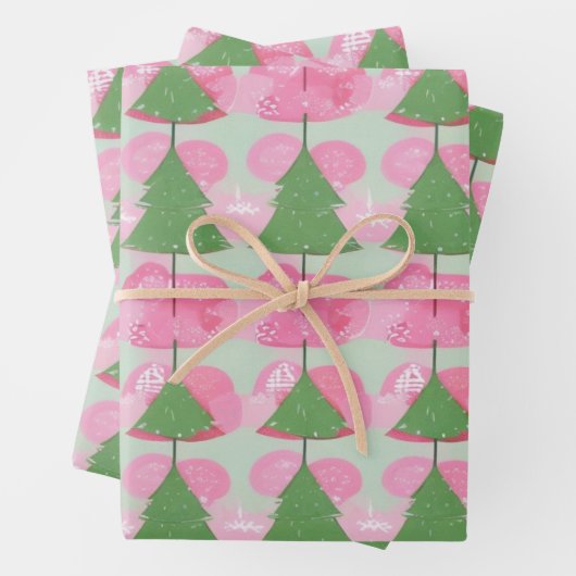 Feuille De Papier Cadeau Noël Arbre rose cadeau Wrap Anniversaire Fête (En situation)