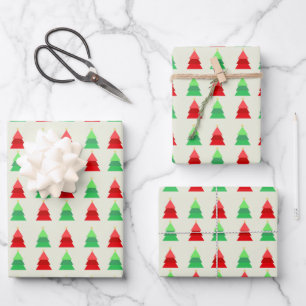 Feuille De Papier Cadeau Noël arbre vacances rouge vert moderne simple guer