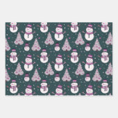 Feuille De Papier Cadeau Noël Arbres Snowflakes Snowmen Noël (Devant 3)