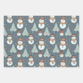 Feuille De Papier Cadeau Noël Arbres Snowflakes Snowmen Noël (Devant)