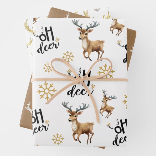 Feuille De Papier Cadeau Noël aux Cerfs mignons (En situation)