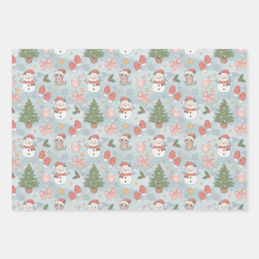 Feuille De Papier Cadeau Noël avec Chats Snowmen Cookies & Lait 3 (Devant)