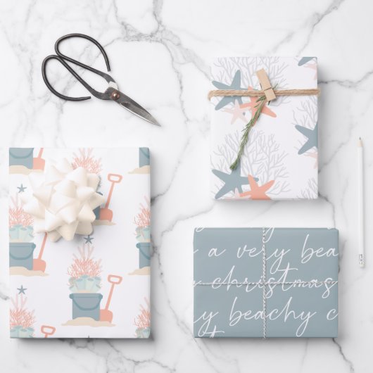 Feuille De Papier Cadeau Noël balnéaire côtier (Recto)