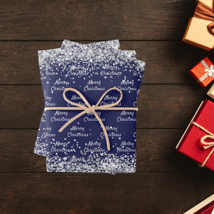 Feuille De Papier Cadeau Noël bleu marine argent élégant