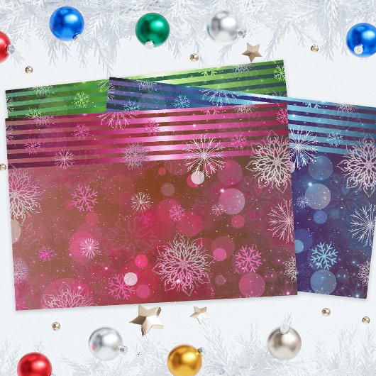 Feuille De Papier Cadeau Noël Bleu Vert rose hiver Wonderland
