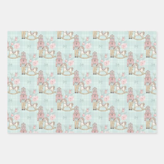 Feuille De Papier Cadeau Noël Blue Nutcracker Parties scintillant Motifs fe (Devant)