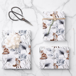 Feuille De Papier Cadeau Noël botanique de la forêt de renard rouge