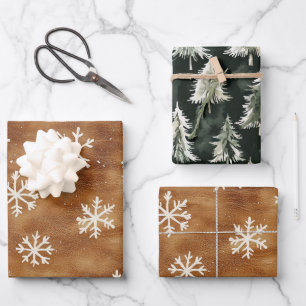 Feuille De Papier Cadeau Noël Brown White Winter Snowflics