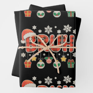 Feuille De Papier Cadeau Noël Bruh carreau rouge Xmas famille appariée