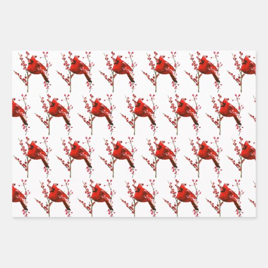 Feuille De Papier Cadeau Noël cardinal rouge, vacances d'hiver (Devant)