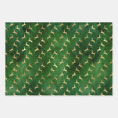 Feuille De Papier Cadeau Noël Cerf Motif Vert Or (Devant)