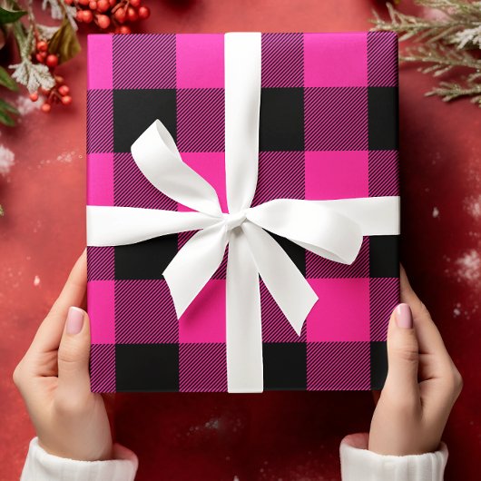 Feuille De Papier Cadeau Noël chaud rose et noir de Buffalo Plaid