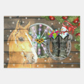 Feuille De Papier Cadeau Noël Cheval Wagon Roue Cowboy Bottes Garland (Devant 3)